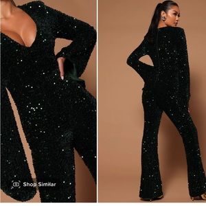 Dark Green sequined jumpsuit